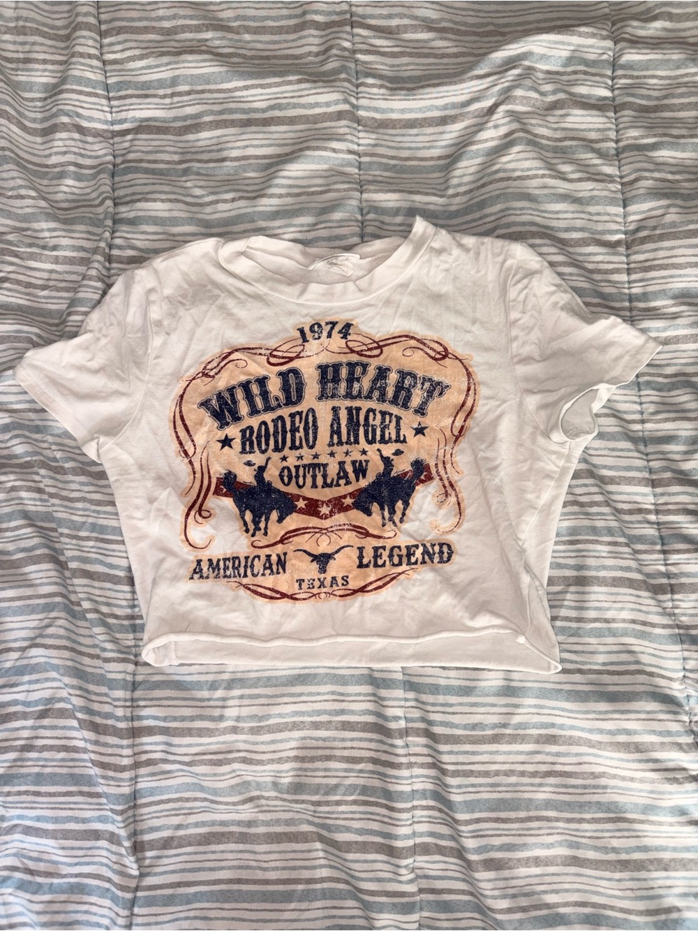 January 7 White Graphic Rodeo Tee with Navy & Brown Print